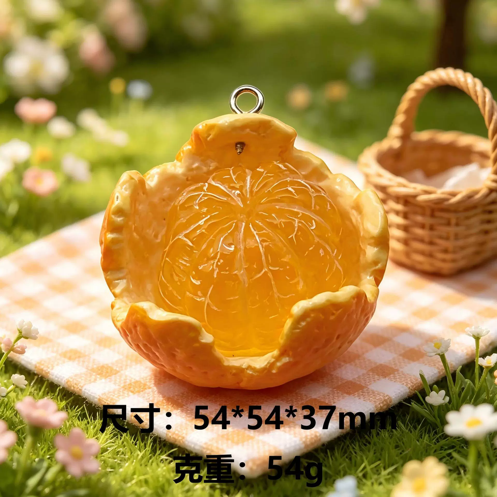 Realistic Resin Orange Charm – DIY Fruit Pendant for Keychains, Bags & Crafts