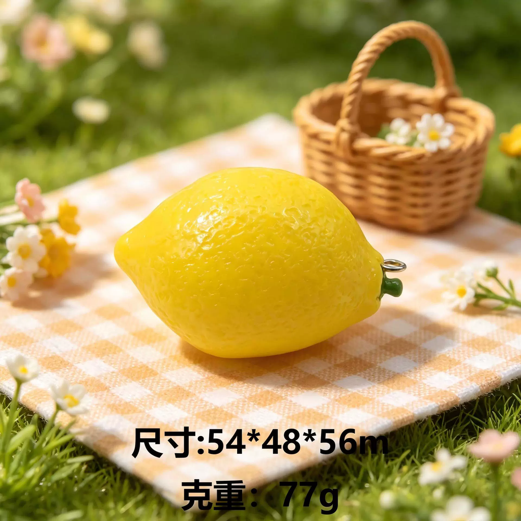 Realistic Resin Lemon Charm – DIY Fruit Pendant for Keychains, Bags & Crafts
